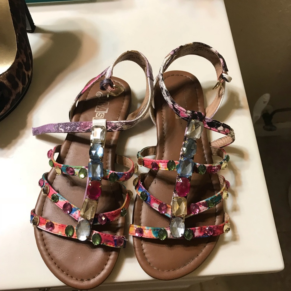 TWO PAIRS of sandals. Blue and multi-color.-SOLD
